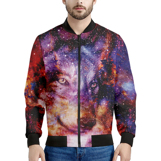 Galaxy Wolf Portrait Print Men's Bomber Jacket