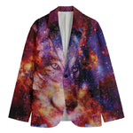 Galaxy Wolf Portrait Print Men's Cotton Blazer