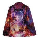 Galaxy Wolf Portrait Print Men's Cotton Blazer
