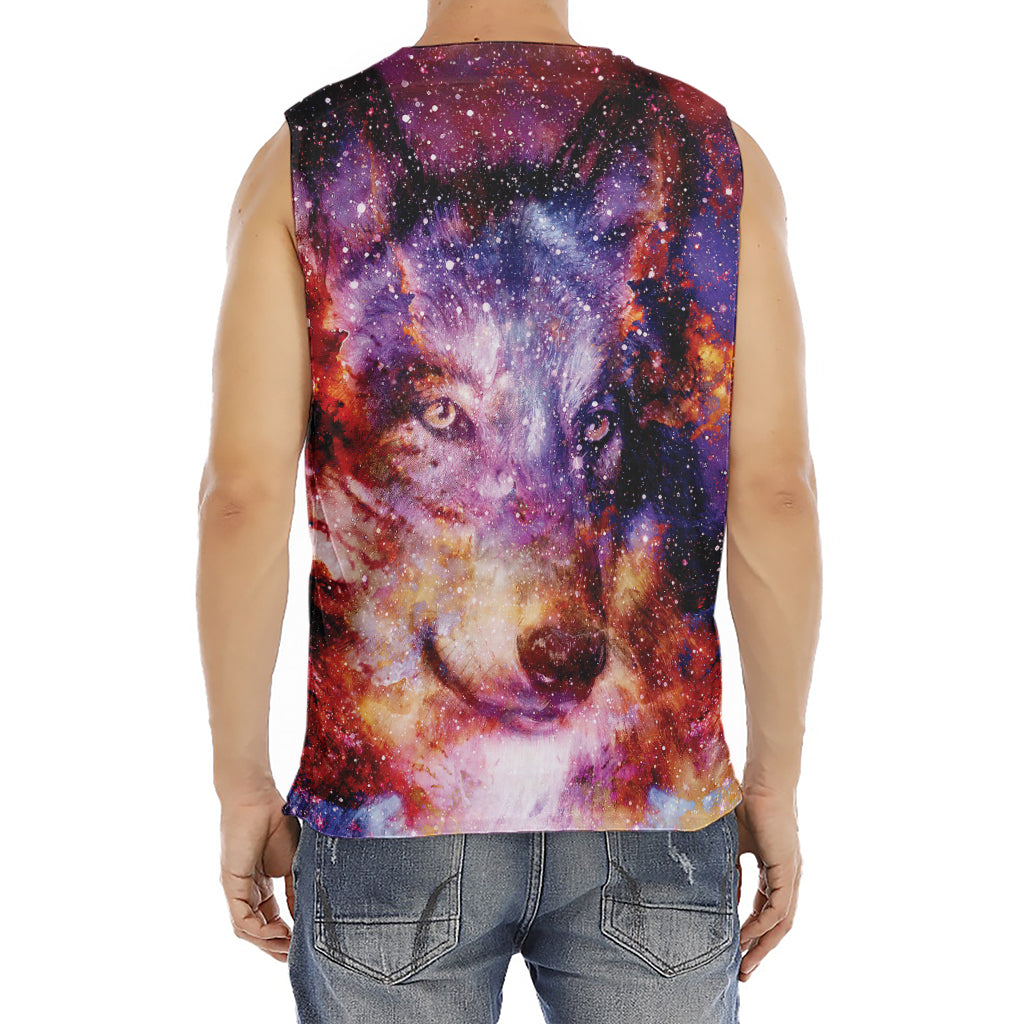 Galaxy Wolf Portrait Print Men's Fitness Tank Top