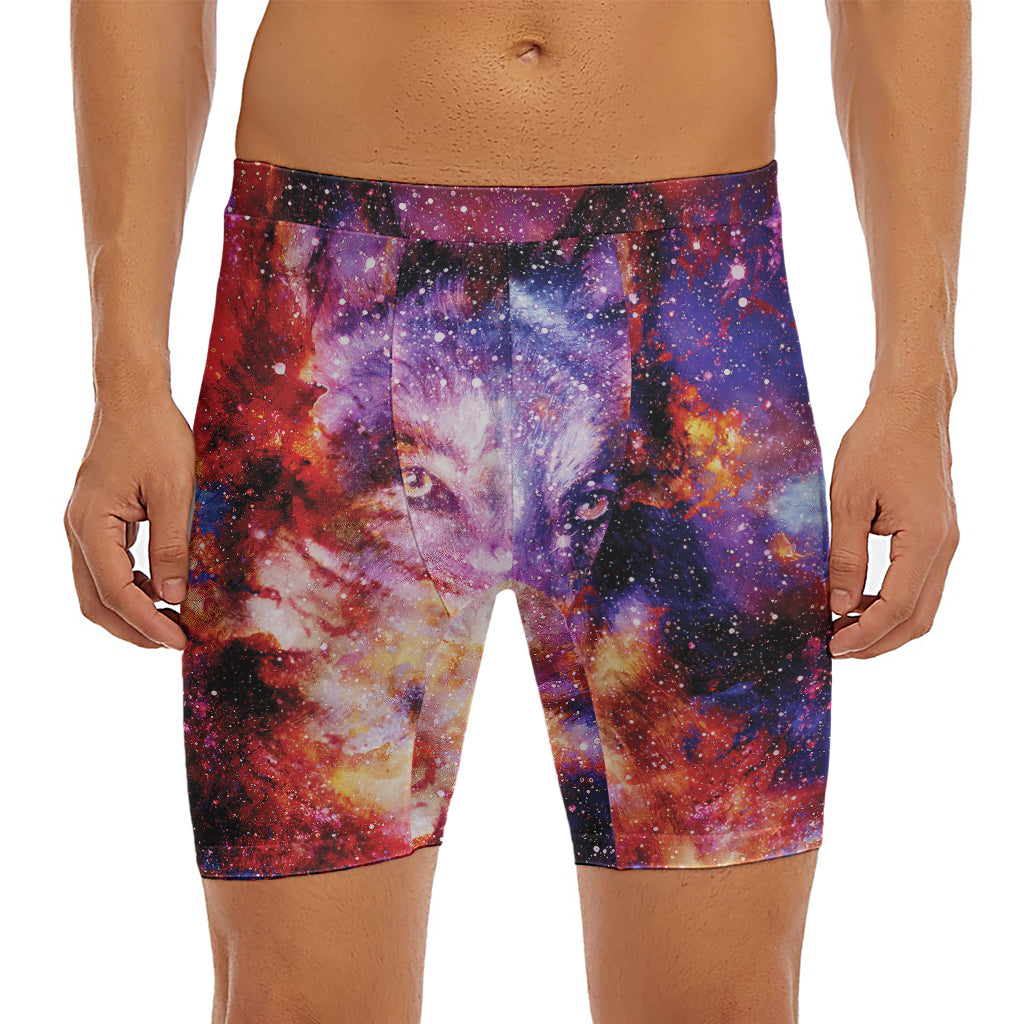 Galaxy Wolf Portrait Print Men's Long Boxer Briefs