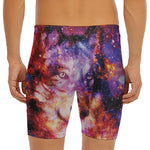 Galaxy Wolf Portrait Print Men's Long Boxer Briefs
