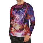 Galaxy Wolf Portrait Print Men's Long Sleeve Rash Guard