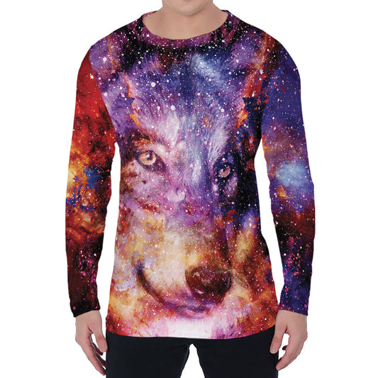 Galaxy Wolf Portrait Print Men's Long Sleeve T-Shirt