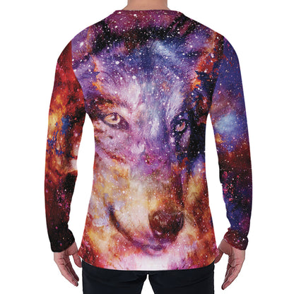 Galaxy Wolf Portrait Print Men's Long Sleeve T-Shirt