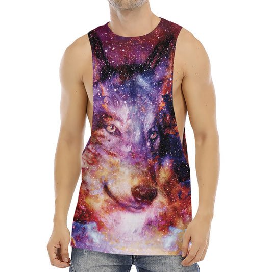 Galaxy Wolf Portrait Print Men's Muscle Tank Top