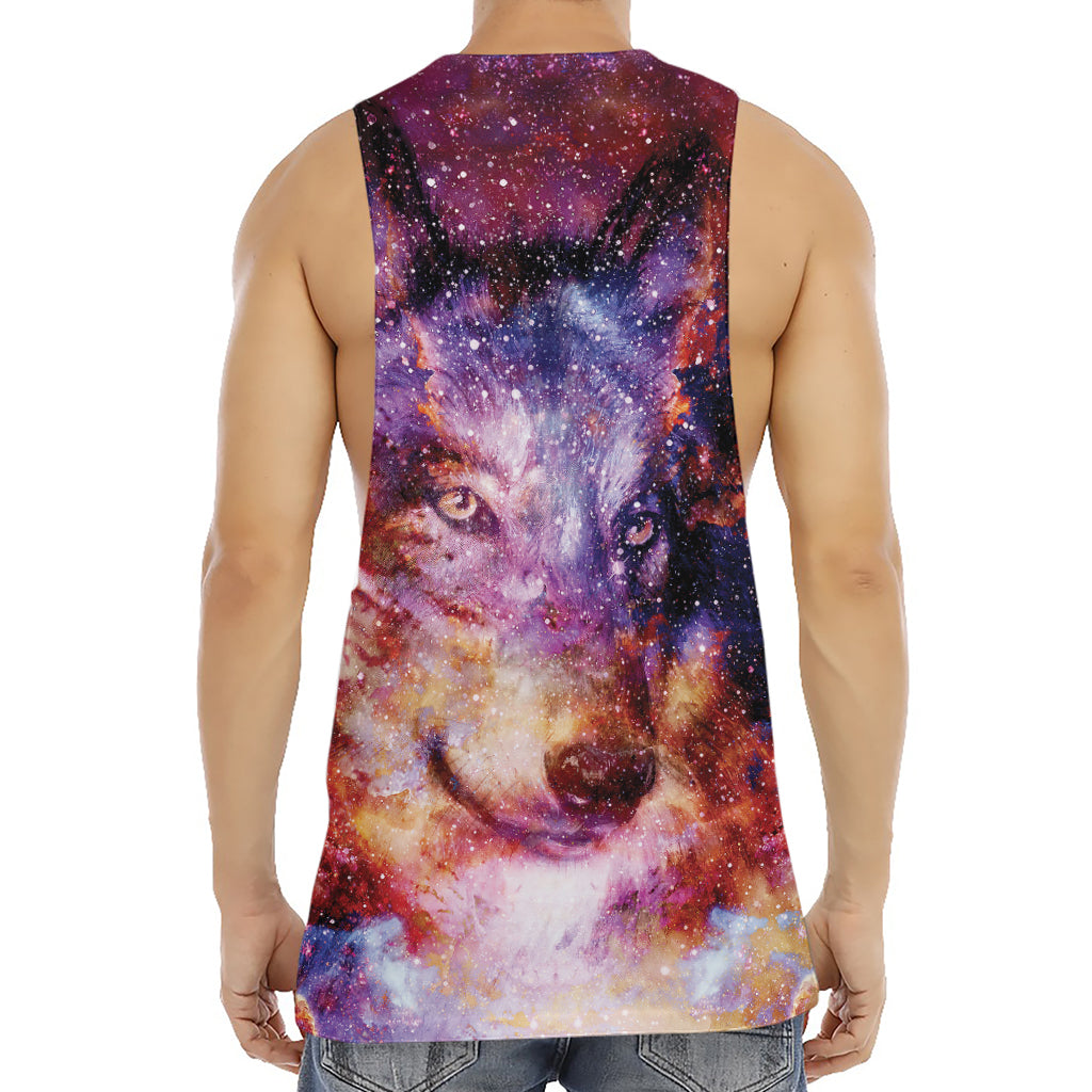 Galaxy Wolf Portrait Print Men's Muscle Tank Top