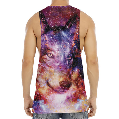 Galaxy Wolf Portrait Print Men's Muscle Tank Top