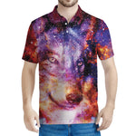 Galaxy Wolf Portrait Print Men's Polo Shirt