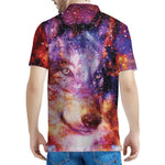 Galaxy Wolf Portrait Print Men's Polo Shirt