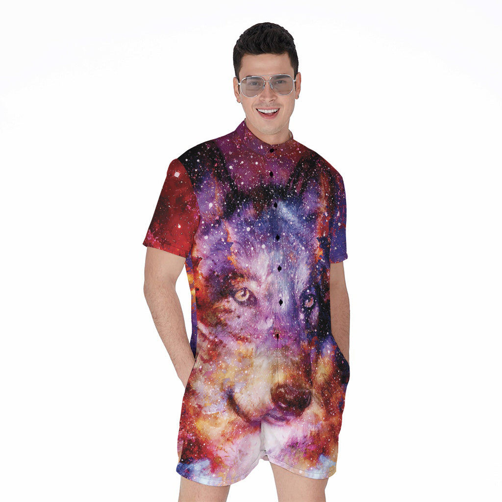 Galaxy Wolf Portrait Print Men's Rompers