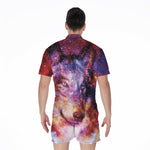 Galaxy Wolf Portrait Print Men's Rompers