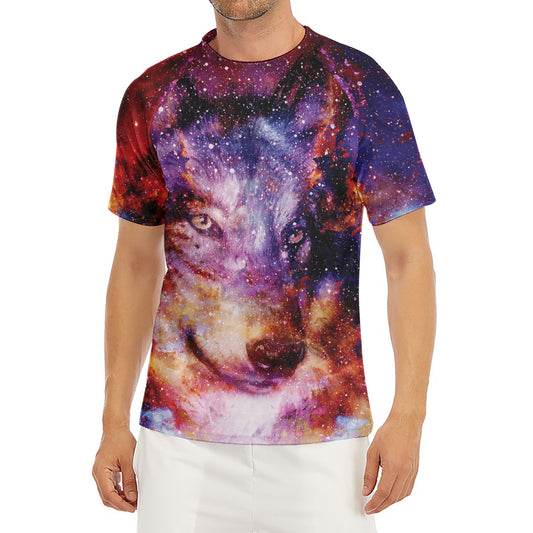 Galaxy Wolf Portrait Print Men's Short Sleeve Rash Guard