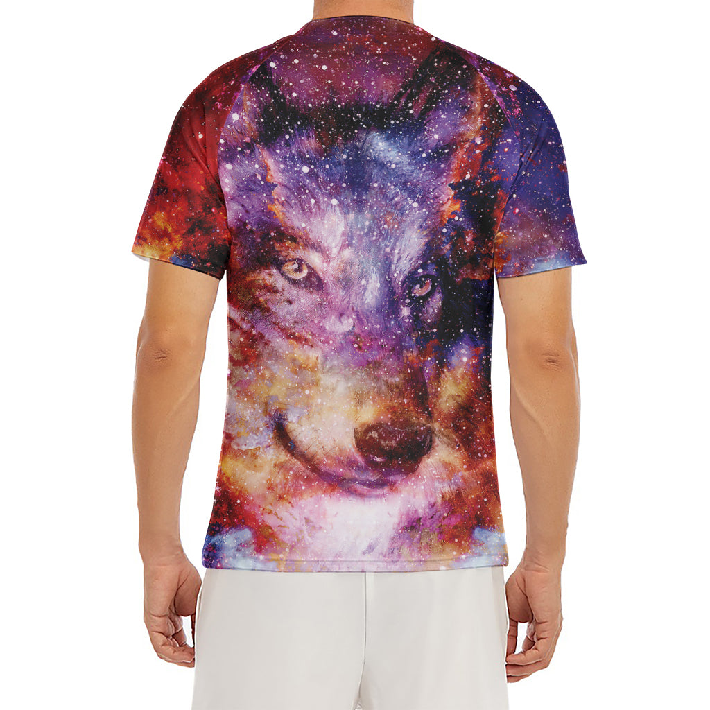 Galaxy Wolf Portrait Print Men's Short Sleeve Rash Guard