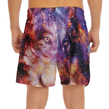 Galaxy Wolf Portrait Print Men's Split Running Shorts