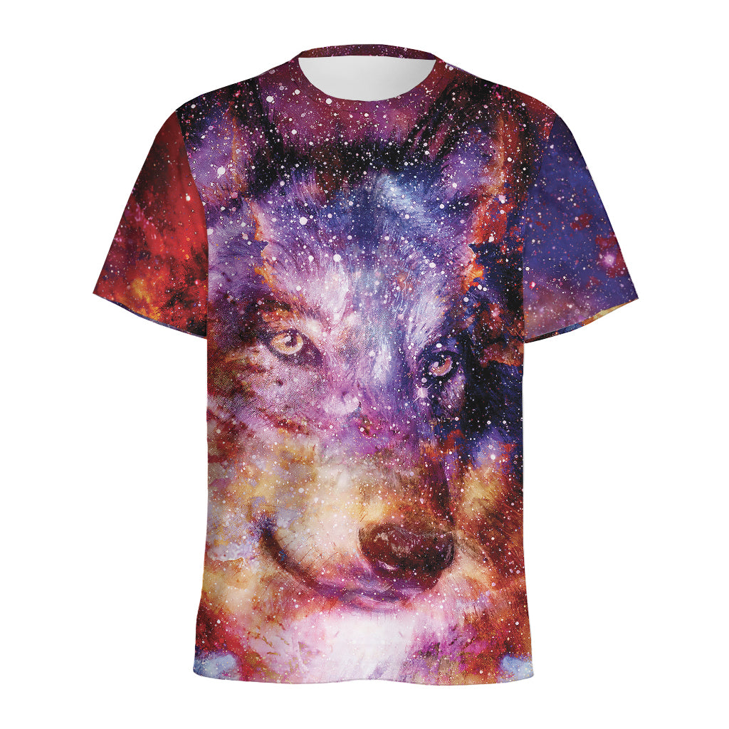 Galaxy Wolf Portrait Print Men's Sports T-Shirt