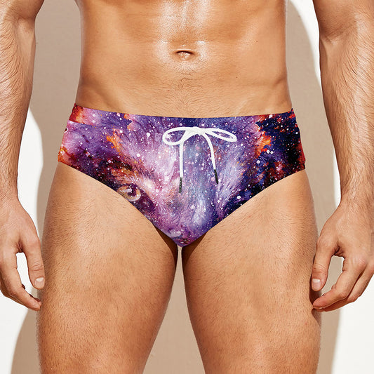 Galaxy Wolf Portrait Print Men's Swim Briefs