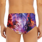 Galaxy Wolf Portrait Print Men's Triangle Swim Briefs