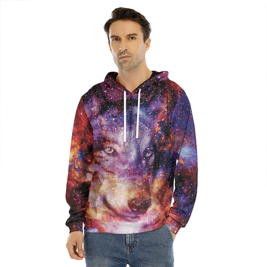 Galaxy Wolf Portrait Print Men's Velvet Pullover Hoodie