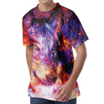 Galaxy Wolf Portrait Print Men's Velvet T-Shirt