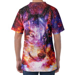 Galaxy Wolf Portrait Print Men's Velvet T-Shirt
