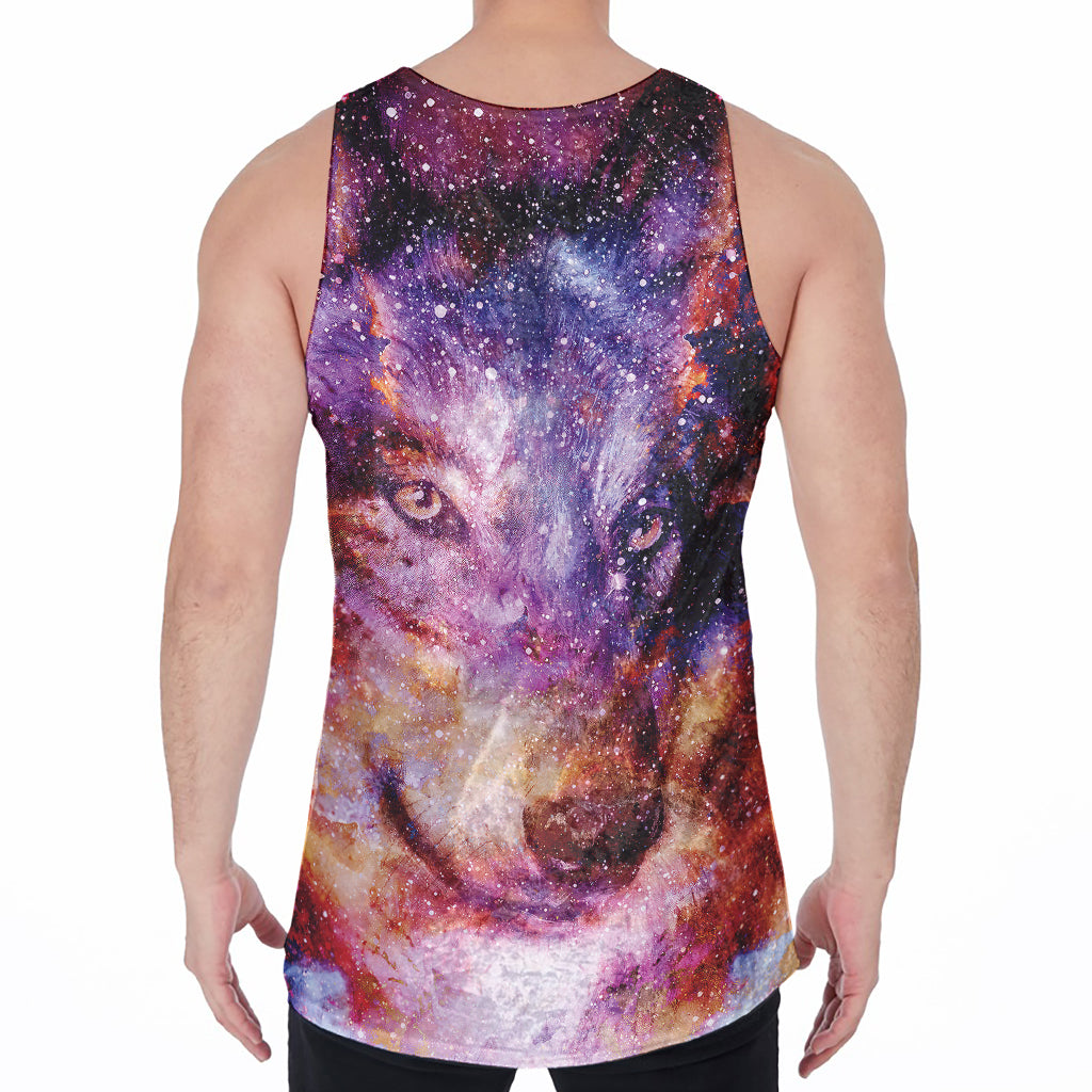 Galaxy Wolf Portrait Print Men's Velvet Tank Top