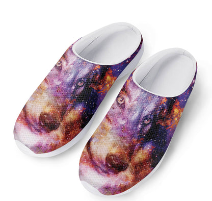Galaxy Wolf Portrait Print Mesh Casual Shoes