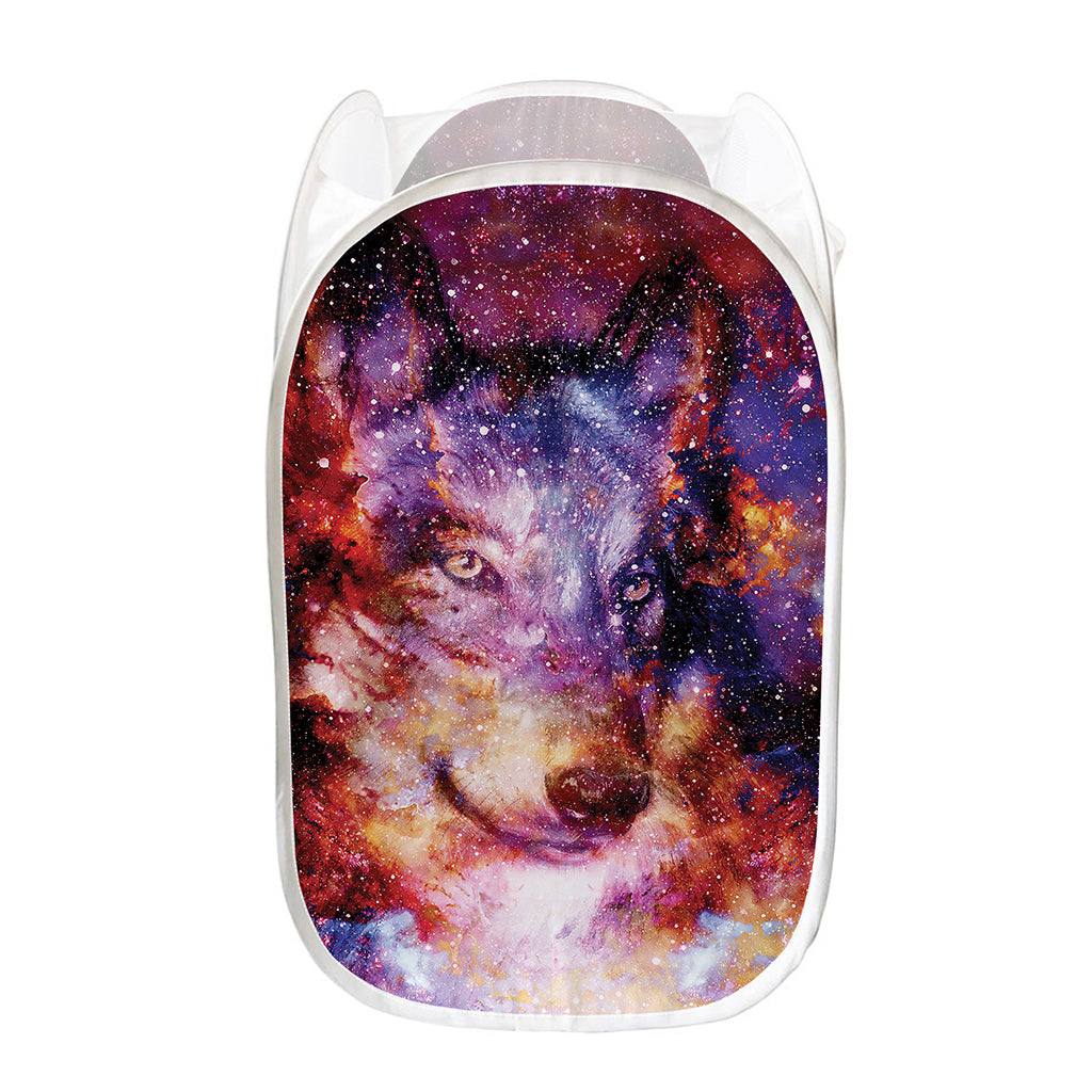 Galaxy Wolf Portrait Print Mesh Laundry Hamper
