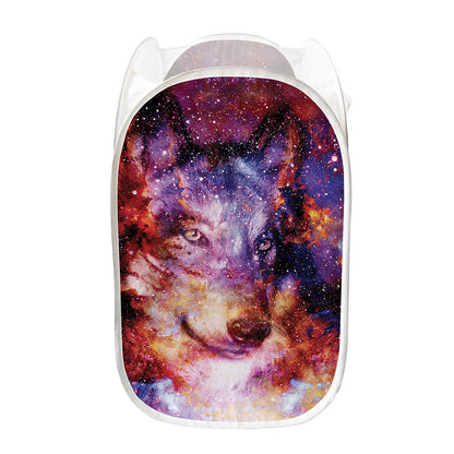 Galaxy Wolf Portrait Print Mesh Laundry Hamper