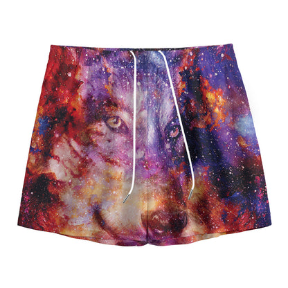 Galaxy Wolf Portrait Print Mesh Shorts