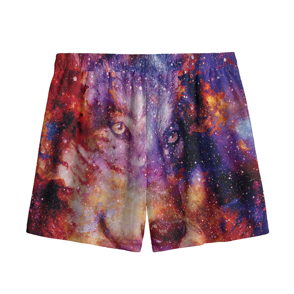 Galaxy Wolf Portrait Print Mesh Shorts