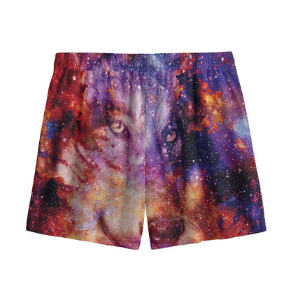 Galaxy Wolf Portrait Print Mesh Shorts