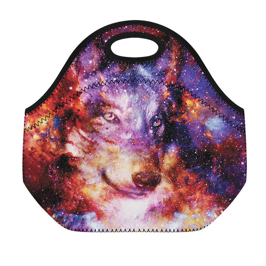 Galaxy Wolf Portrait Print Neoprene Lunch Bag