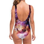 Galaxy Wolf Portrait Print One Piece Swimsuit