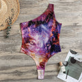 Galaxy Wolf Portrait Print One Shoulder Bodysuit