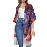 Galaxy Wolf Portrait Print Open Front Beach Cover Up