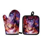 Galaxy Wolf Portrait Print Oven Mitt And Pot Holder Set
