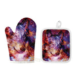Galaxy Wolf Portrait Print Oven Mitt And Pot Holder Set