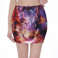 Galaxy Wolf Portrait Print Pencil Mini Skirt
