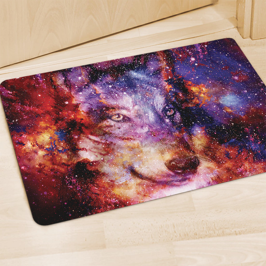 Galaxy Wolf Portrait Print Polyester Doormat