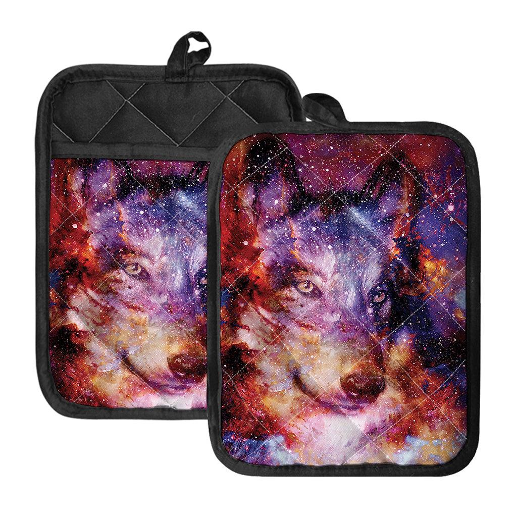 Galaxy Wolf Portrait Print Pot Holders With Pocket