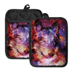 Galaxy Wolf Portrait Print Pot Holders With Pocket
