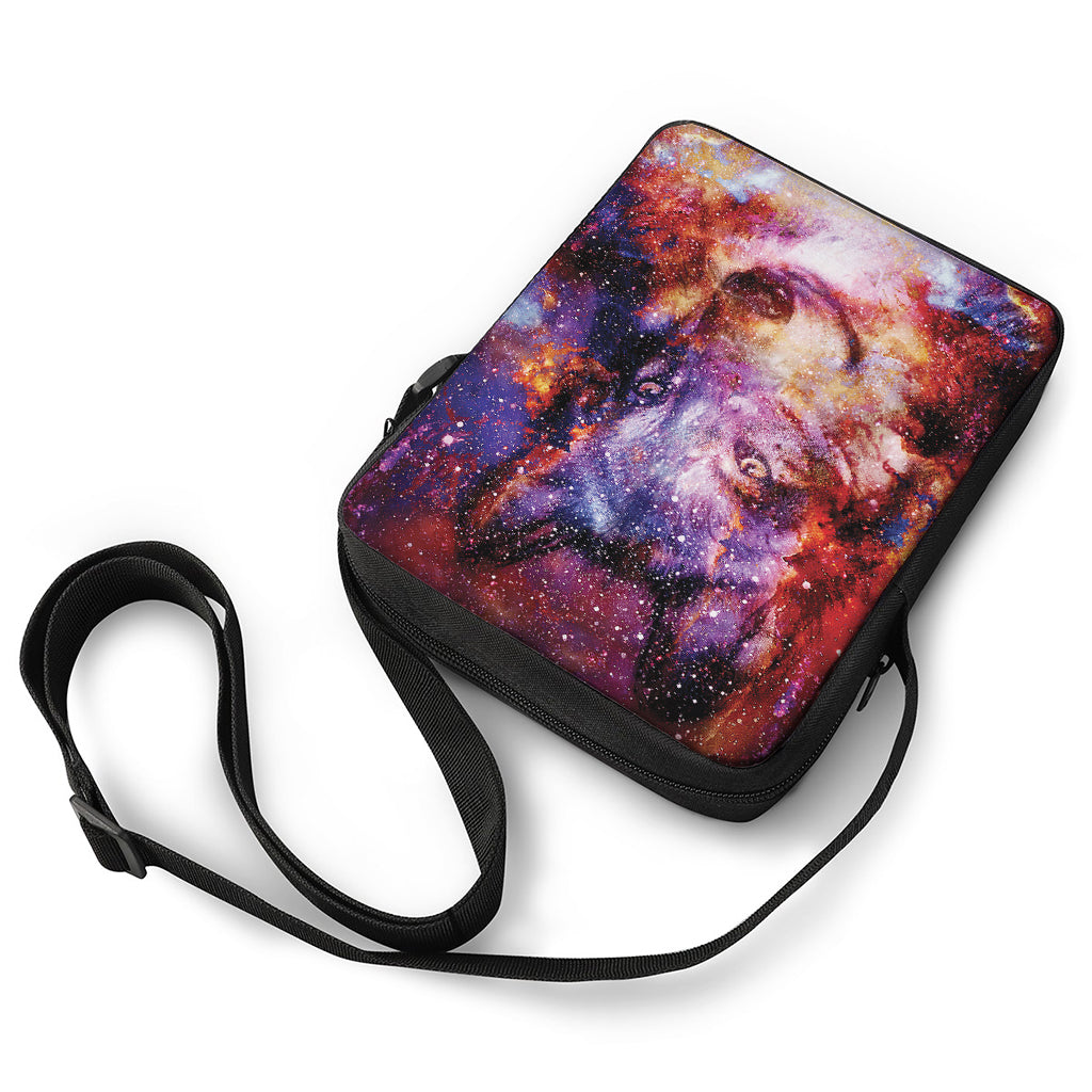Galaxy Wolf Portrait Print Rectangular Crossbody Bag