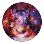 Galaxy Wolf Portrait Print Round Blanket