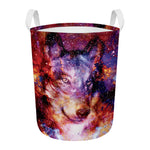 Galaxy Wolf Portrait Print Round Laundry Basket