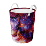 Galaxy Wolf Portrait Print Round Laundry Basket