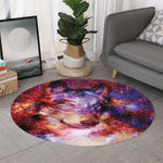 Galaxy Wolf Portrait Print Round Rug