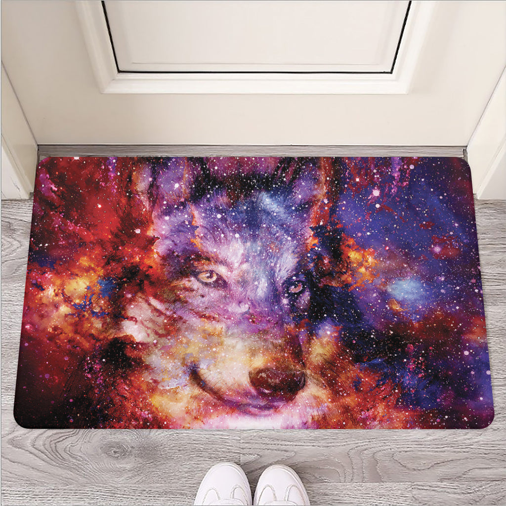 Galaxy Wolf Portrait Print Rubber Doormat