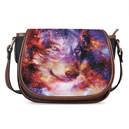 Galaxy Wolf Portrait Print Saddle Bag