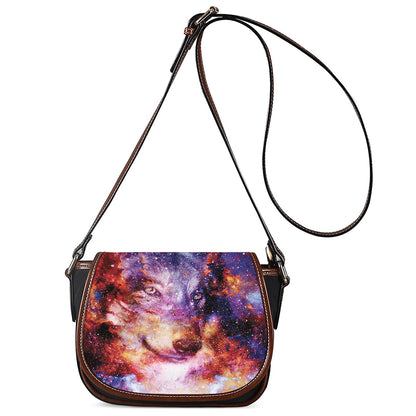 Galaxy Wolf Portrait Print Saddle Bag